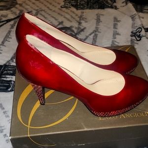 Enzo Angiolini Daek Red Patent Leather Snake skin Heels 10 M